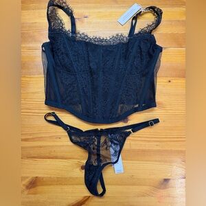 Victoria’s Secret DREAM ANGELS Unlined Bustier Corset Bra thon set black SM NWT